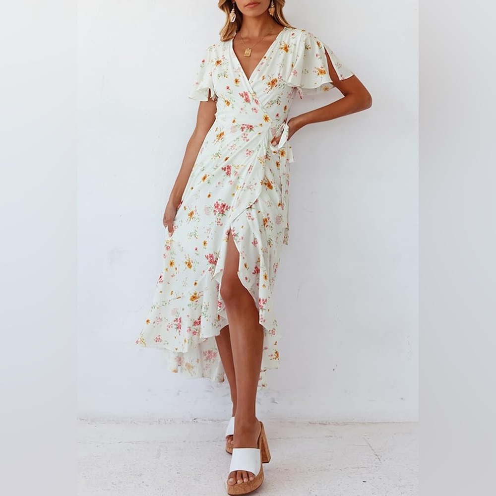 Floral Wrap Dress in Cream